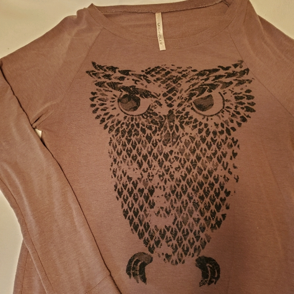 Sparkly owl 3/4 sleeve t-shirt